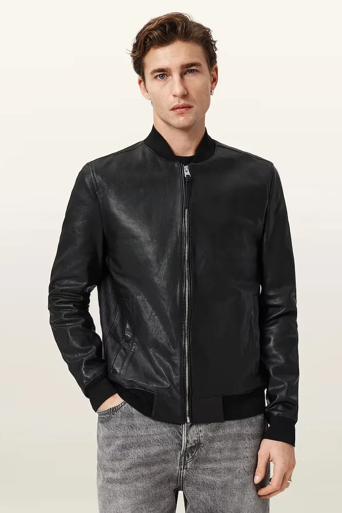 AllSaints яке бомбър мъжки от кожа MORTEN