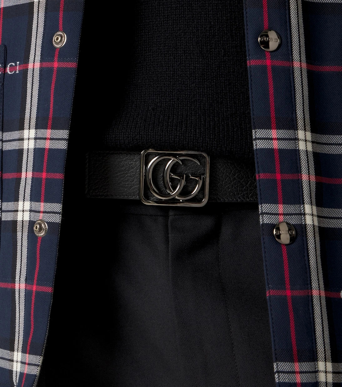 Gucci - حزام جلد قابل للارتداء على الوجهين بشعار GG مزدوج