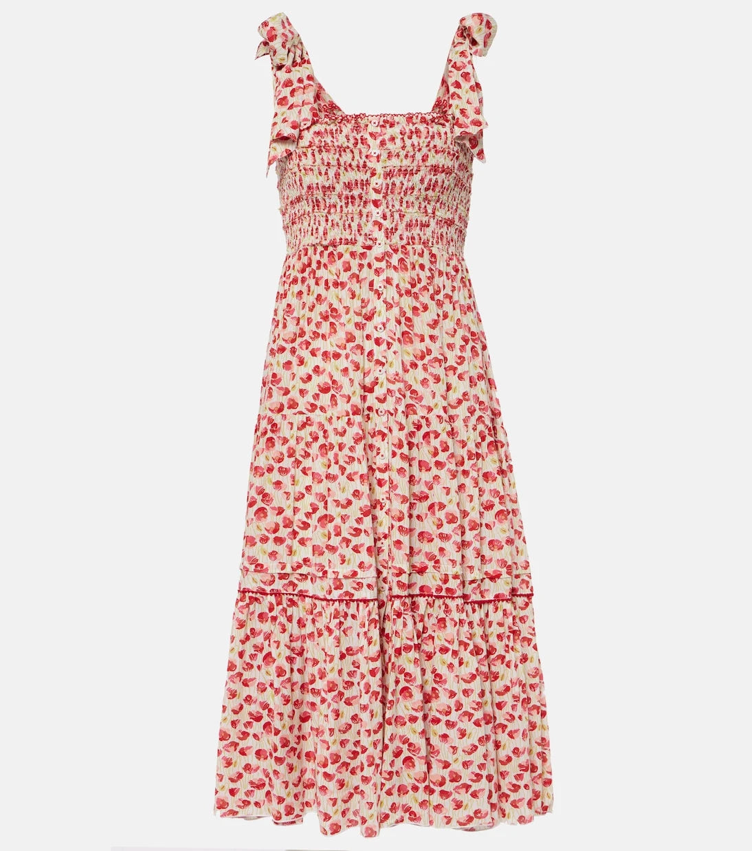 Poupette St Barth - Triny polka-dot shirred midi dress