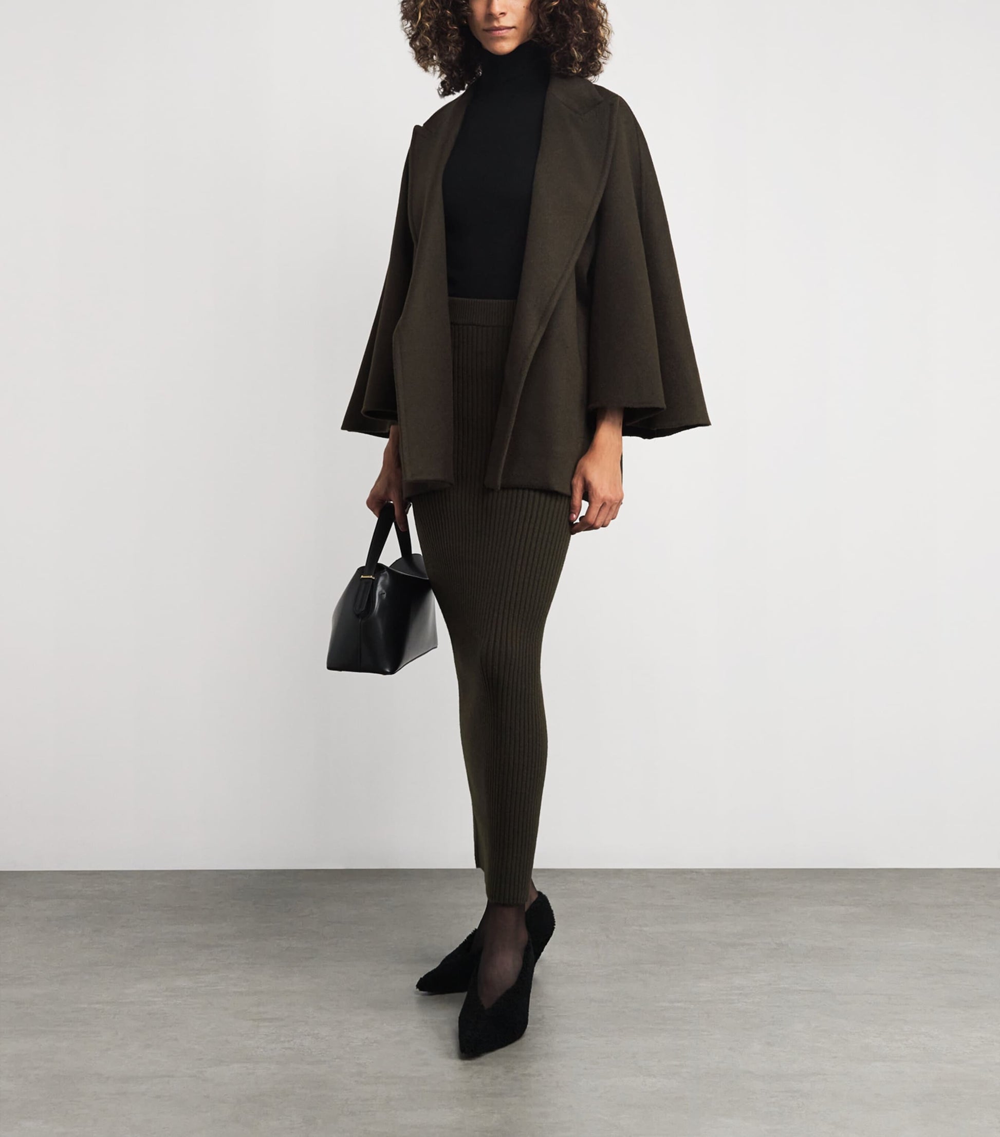 Max Mara Green Virgin Wool-Blend Midi Skirt