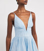 Blue Linen-Silk Plunge-Neck Mini Dress