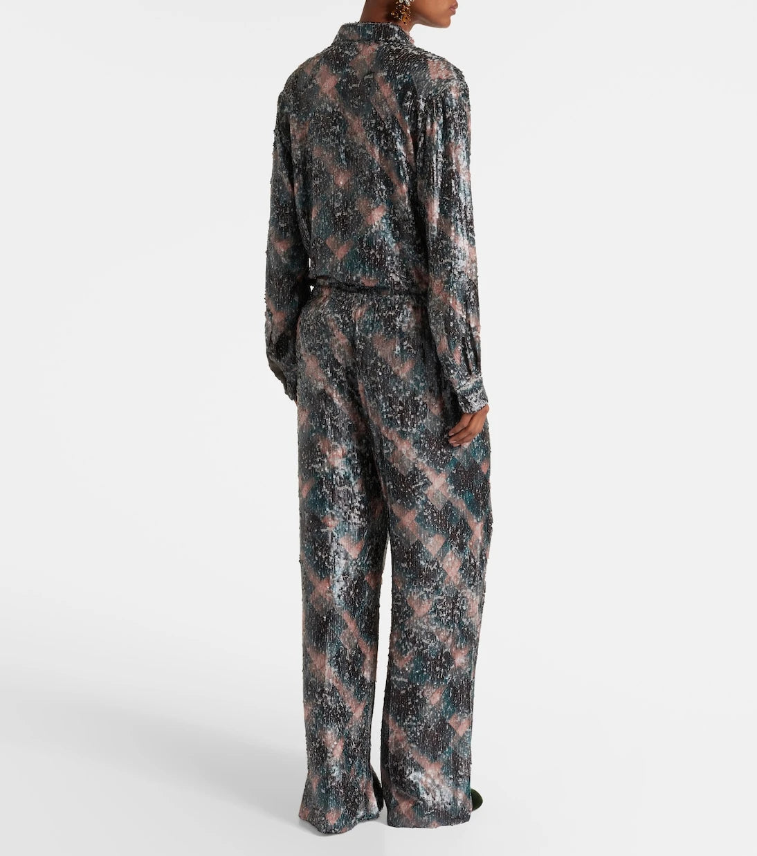 Dries Van Noten - Checked sequined palazzo pants
