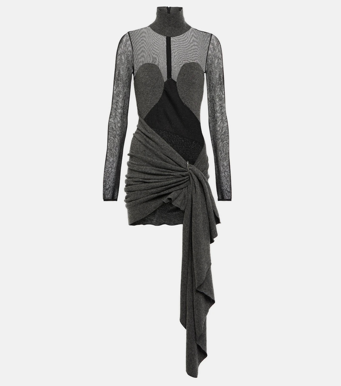 Alaïa - فستان قصير من الشبك والصوف مع ثنيات