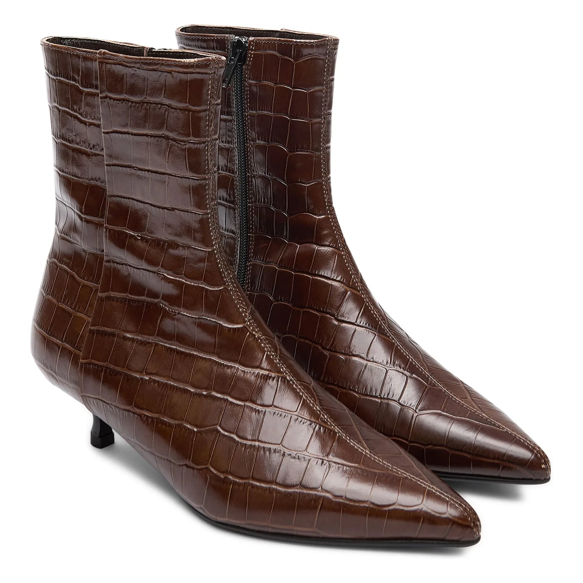 Augusta - Paula Crocodile Effect Boots | Chocolate