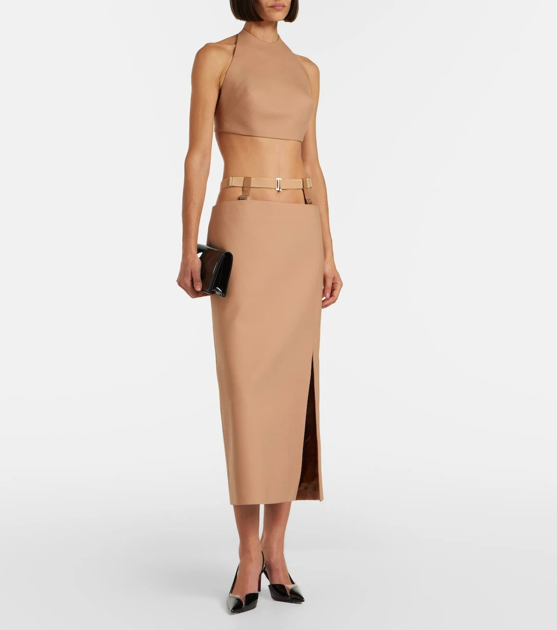 Mugler - تنورة قلم رصاص بفتحات من مزيج الصوف