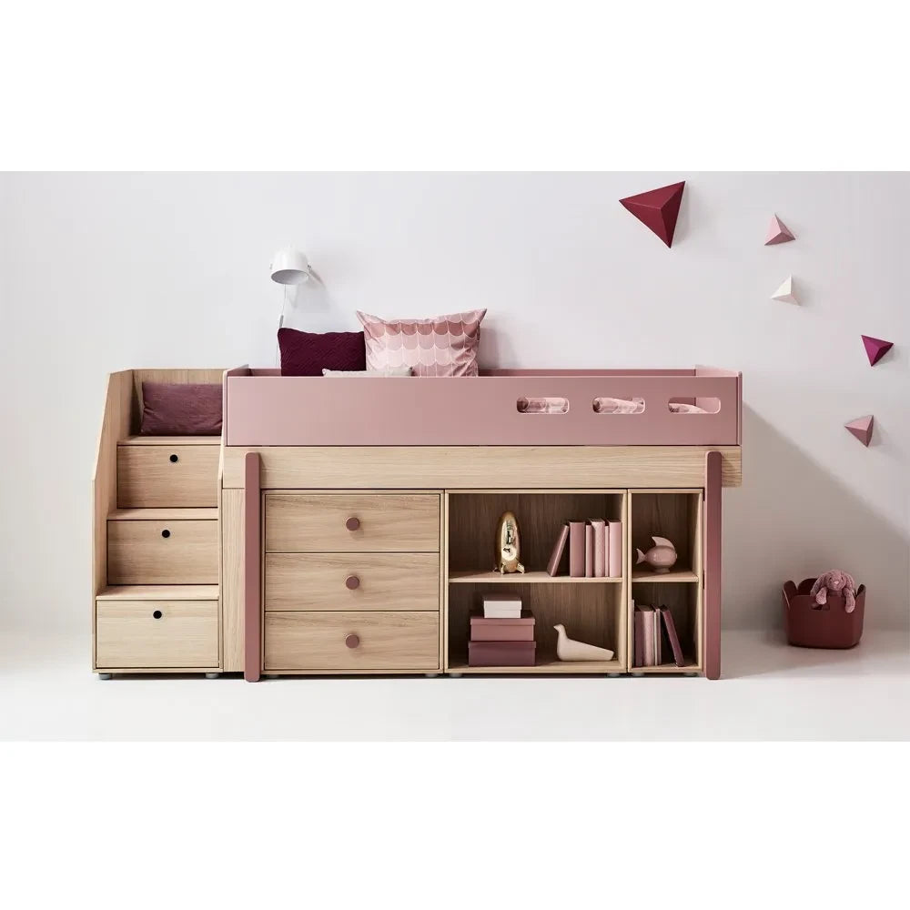 Flexa - Popsicle Mid-Height Bed With Storage Ladder 90x200cm | Pink