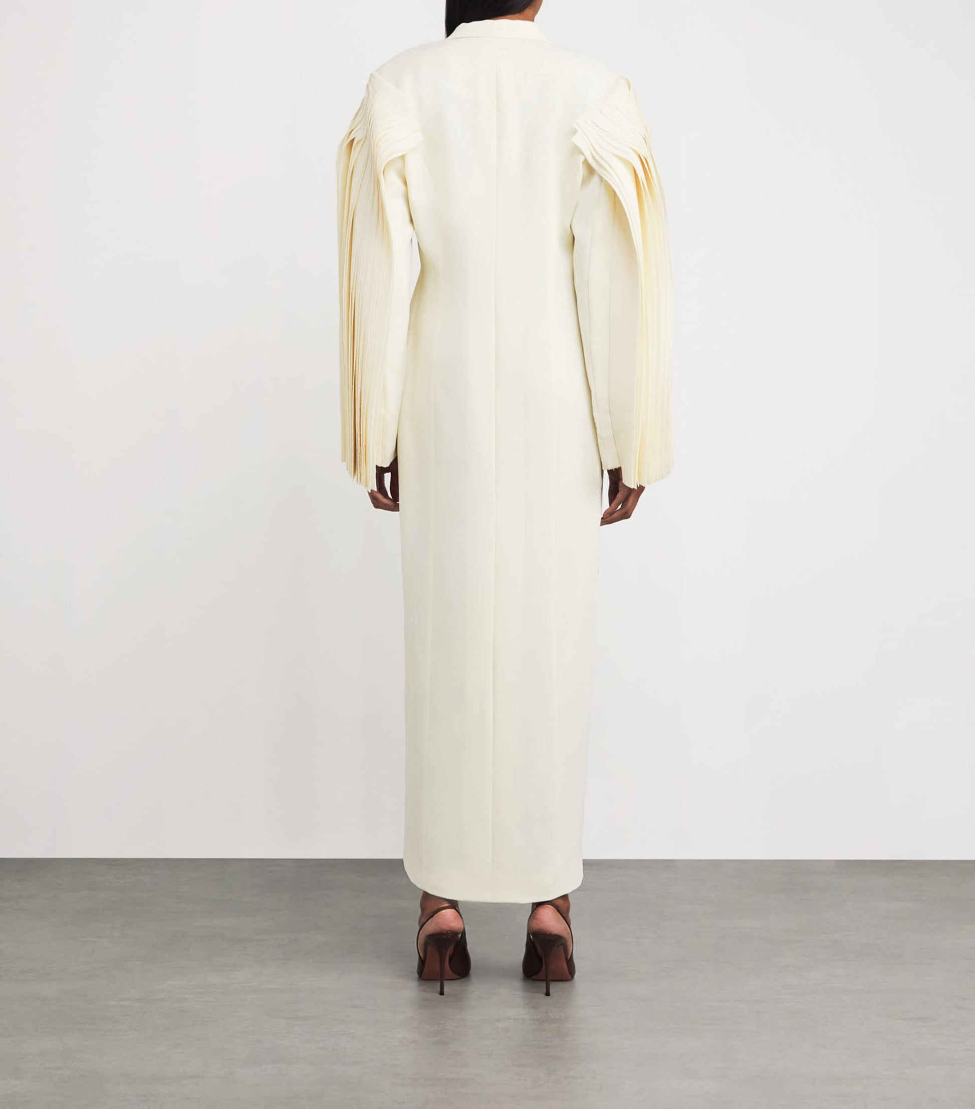 Yasmin Mansour Ivory Pleated Double-Breasted Blazer Maxi Dress