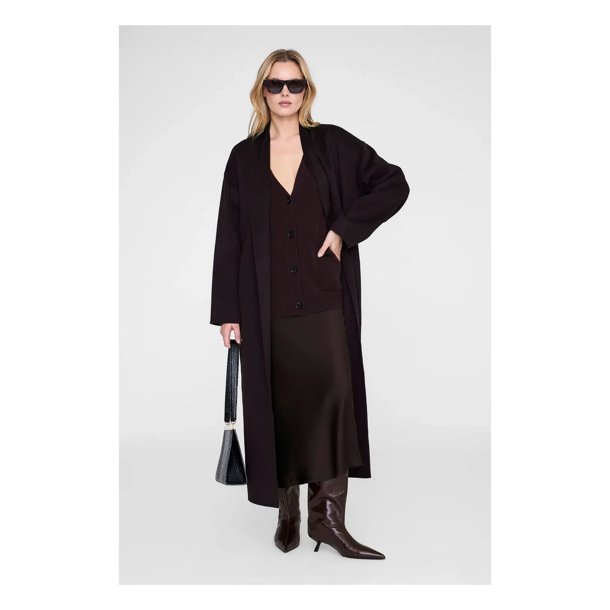 Anine Bing - Silk Bar Skirt | Dark Brown
