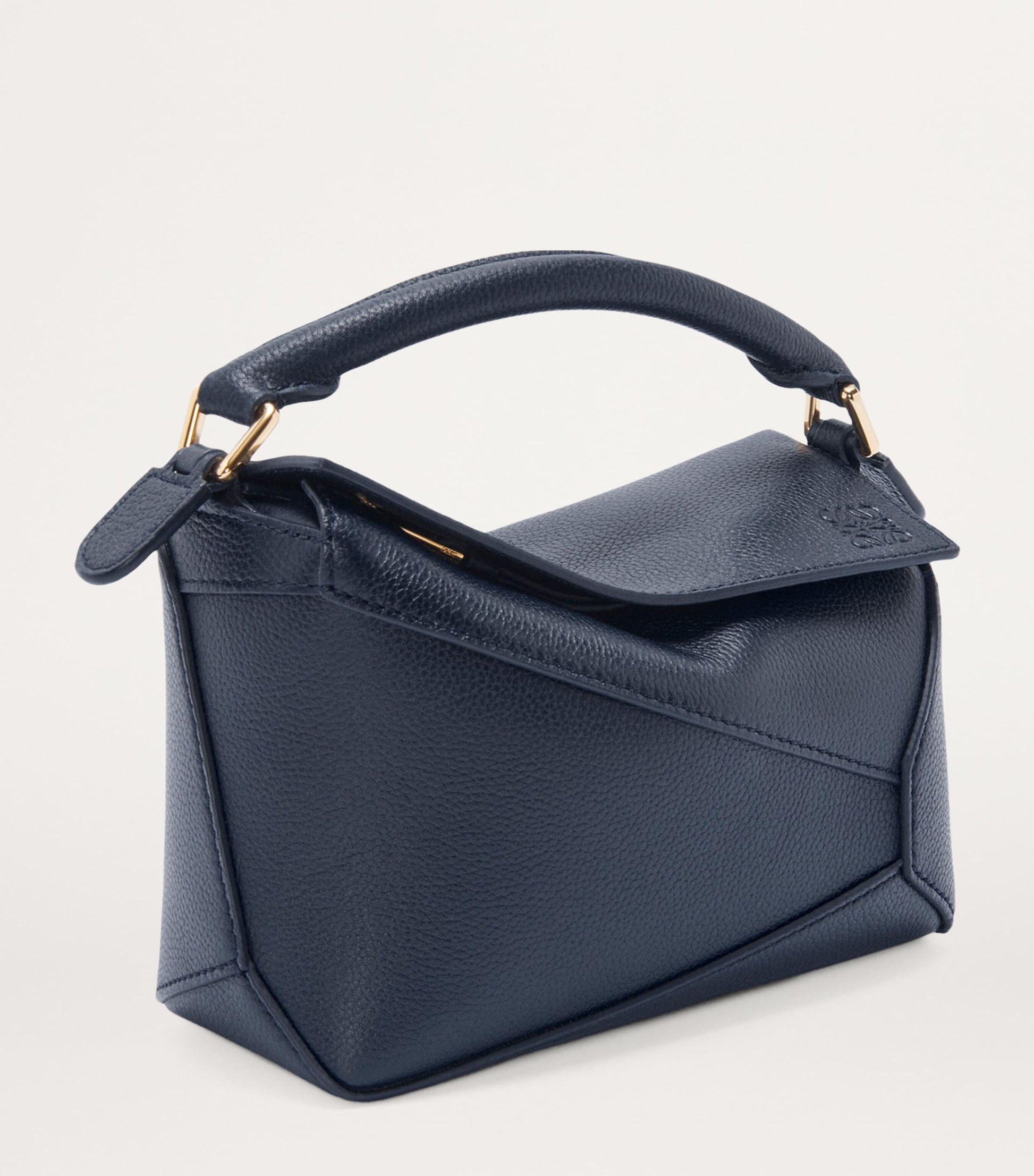 LOEWE Navy Mini Leather Puzzle Edge Top-Handle Bag