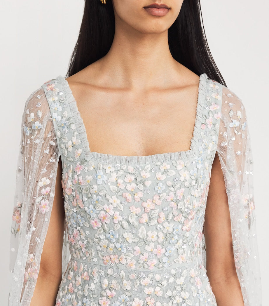 Needle & Thread Blue Cape-Sleeve Versailles Ditsy Maxi Dress