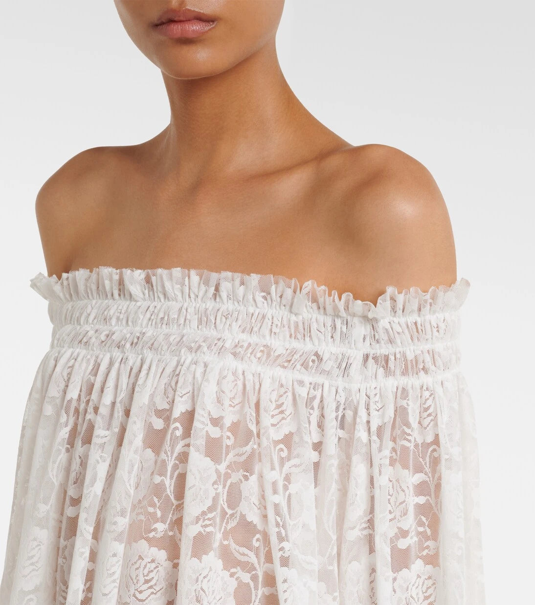 Norma Kamali - Off-shoulder smocked lace top