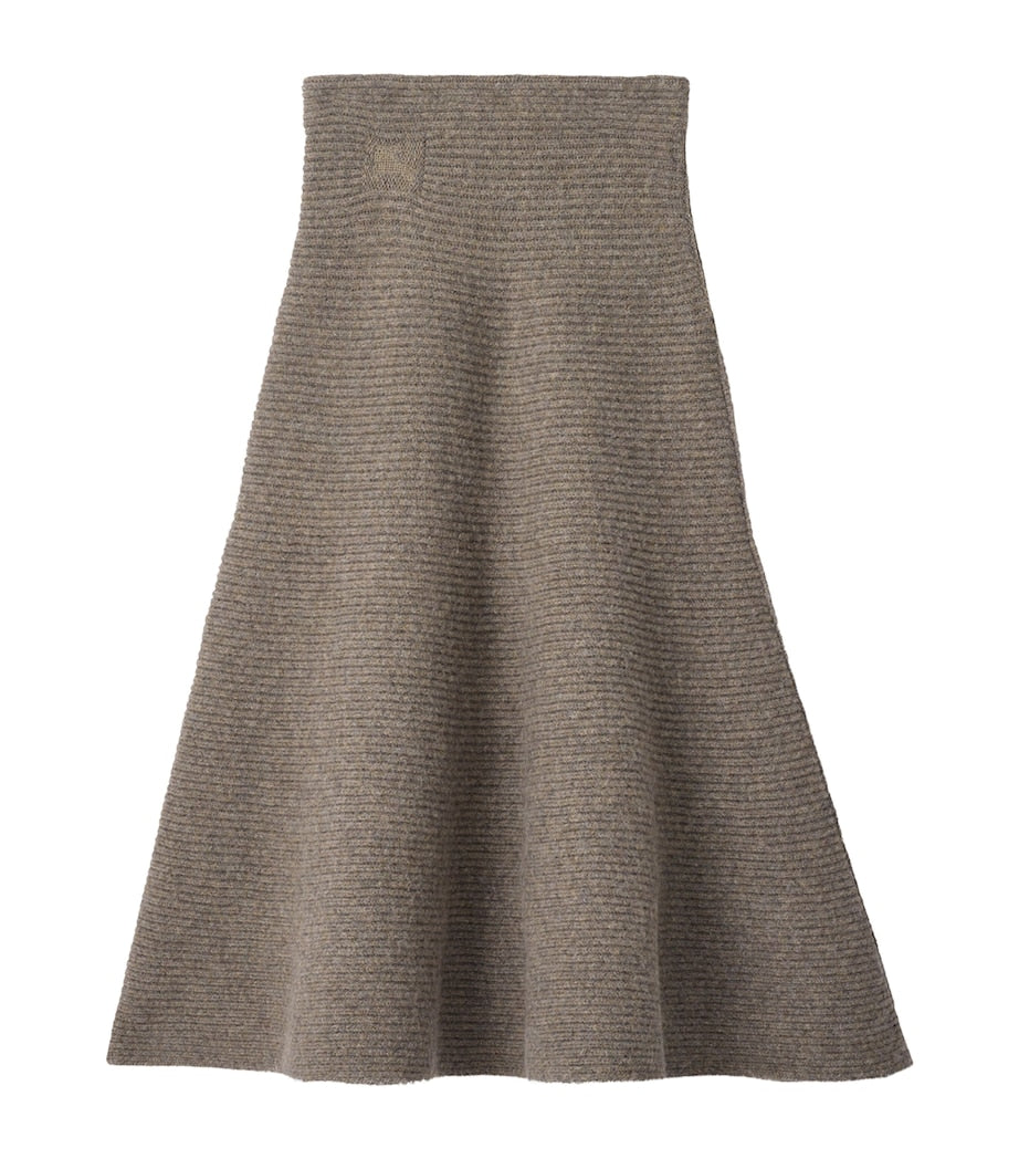 Burberry Wool-Blend Rib-Knit Midi Skirt