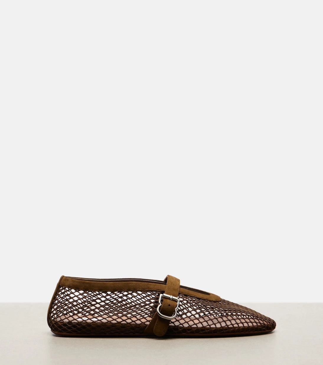 Alaïa - Suede-trimmed fishnet ballet flats