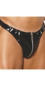 Men's Zip up Black Vinyl Thong
