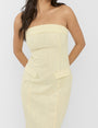 Linen Look Tailored Fold Over Bandeau Pocket Detail Midi Dress Yellow