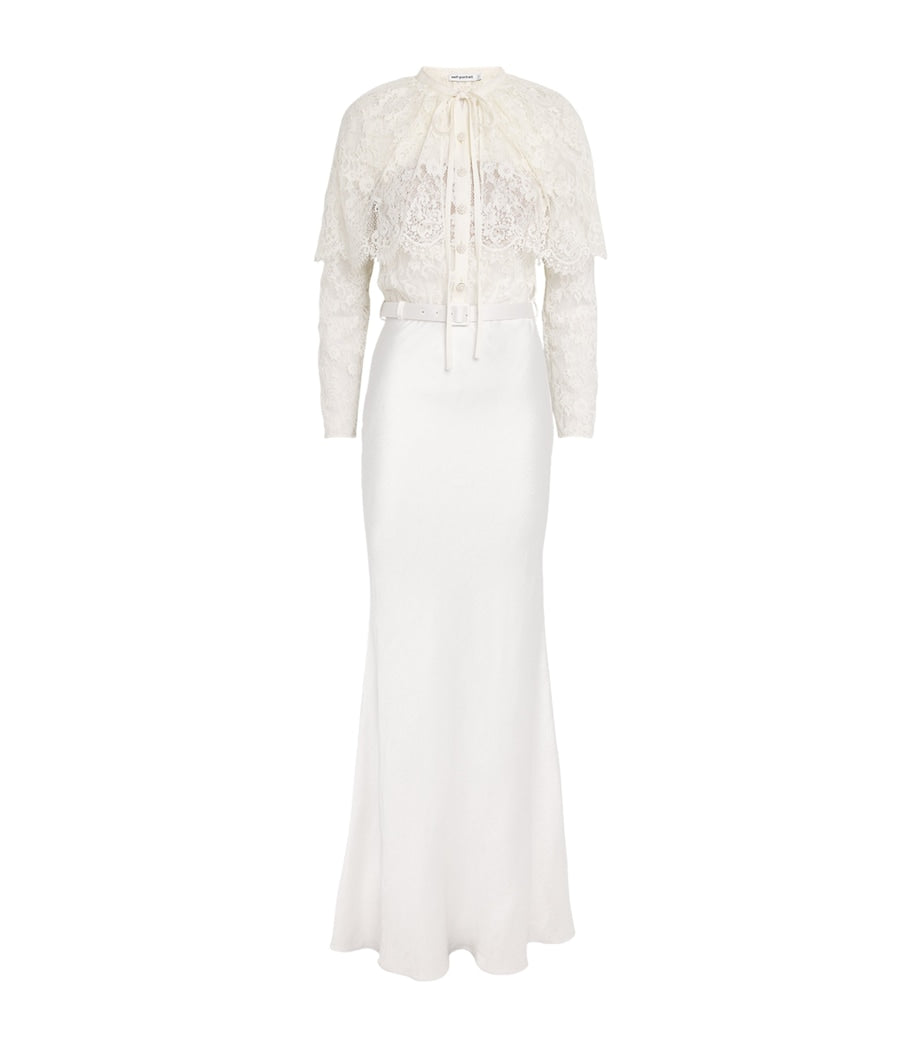 Self-Portrait White Lace Belted Maxi Dress