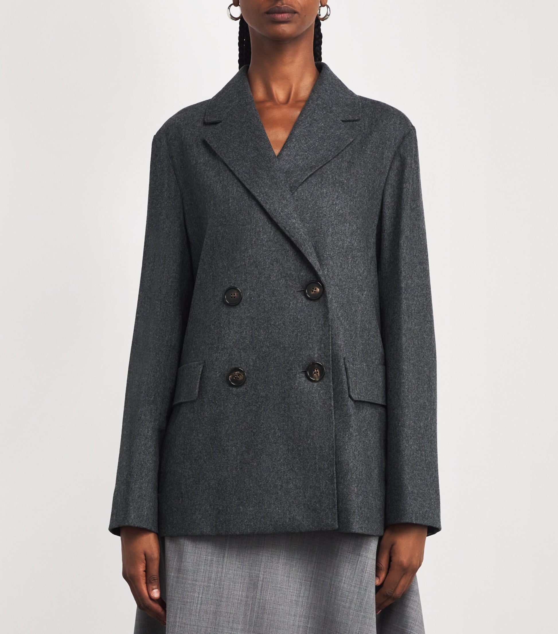 Max Mara Grey Virgin Wool Double-Breasted Jacket