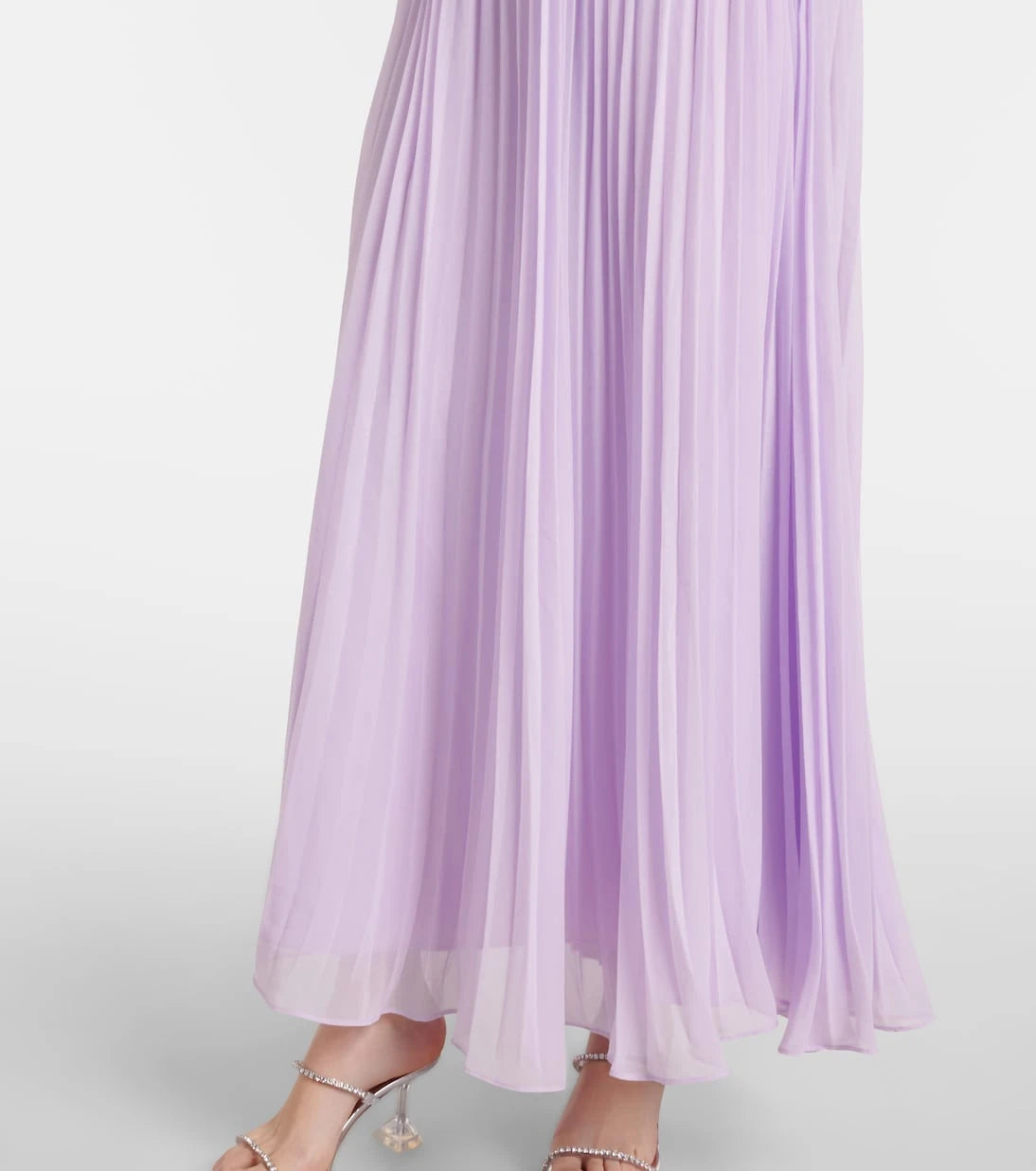 Self-Portrait - Feather-trimmed plissé chiffon maxi dress