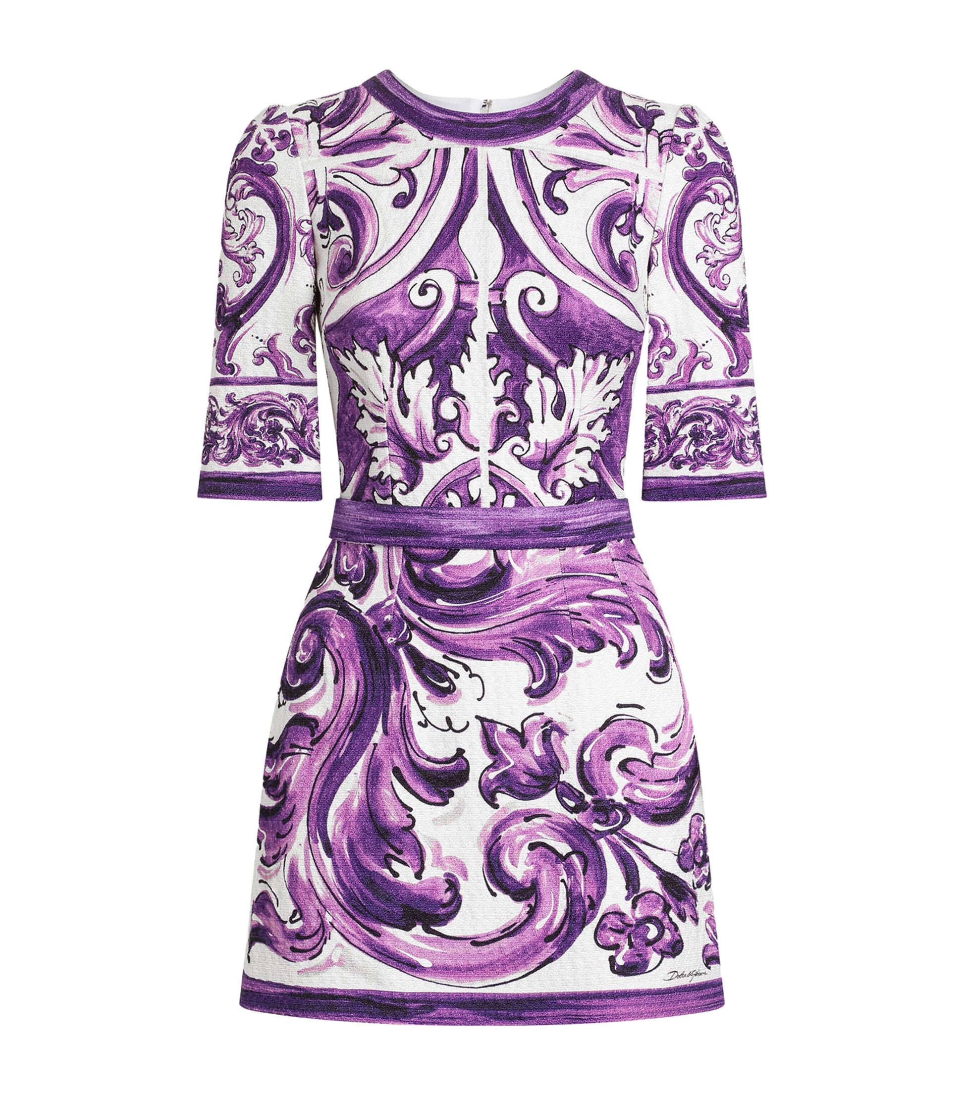 Dolce & Gabbana Multi Cotton-Linen-Blend Majolica-Print Mini Dress