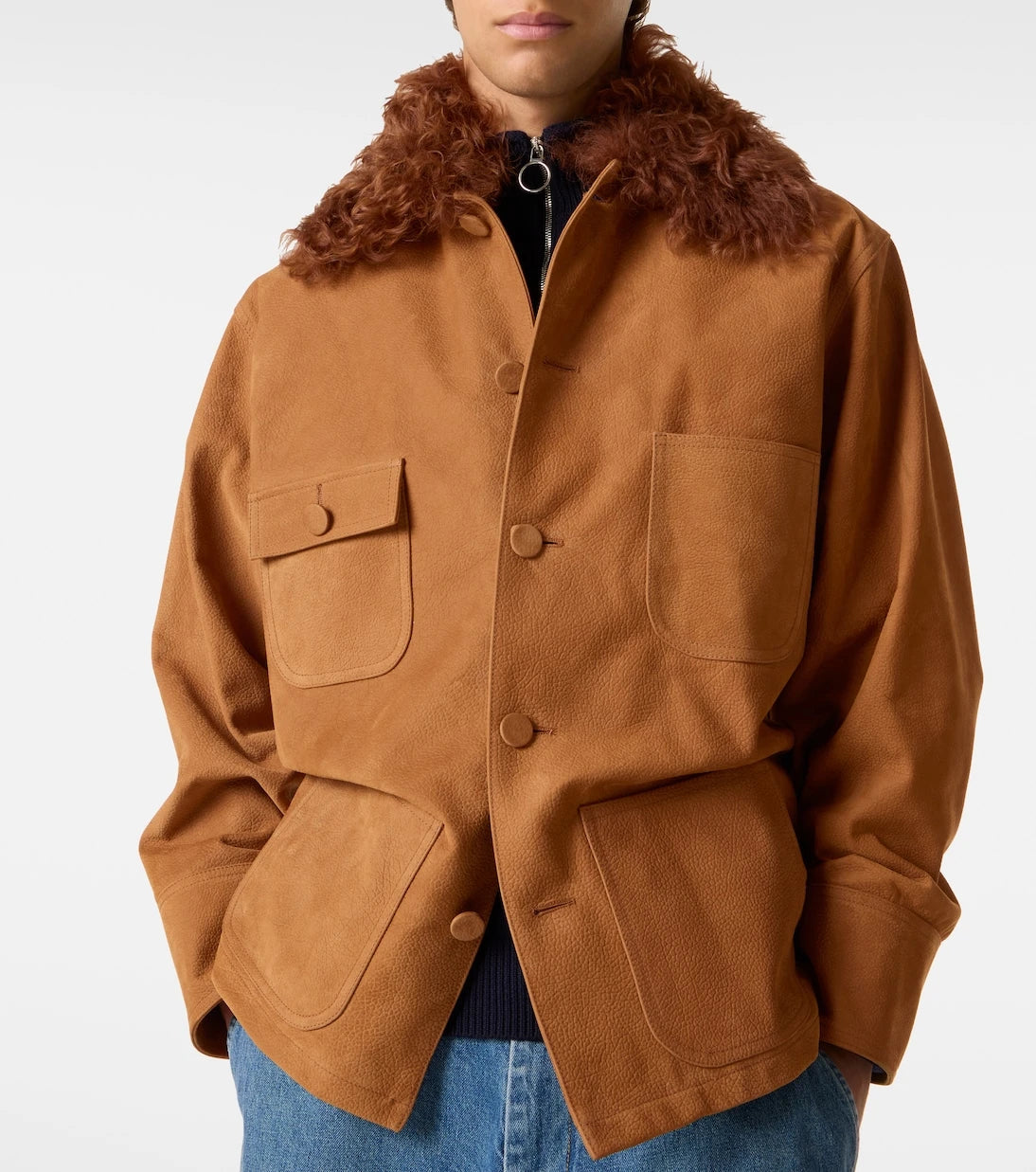 Plan C - Shearling-trimmed suede field jacket