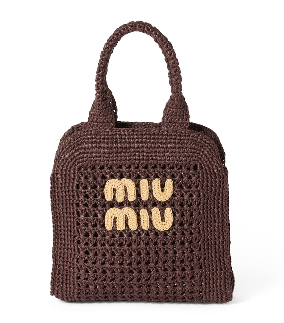 Miu Miu Brown Raffia-Effect Woven Tote Bag