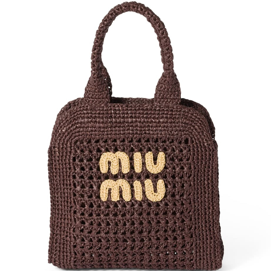 Miu Miu Brown Raffia-Effect Woven Tote Bag