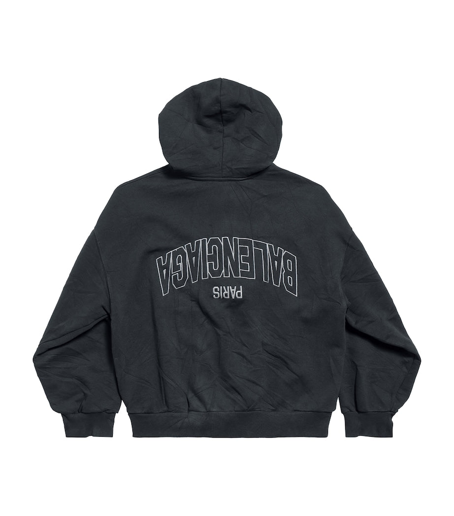 Grey Cotton Zip-Up Hoodie