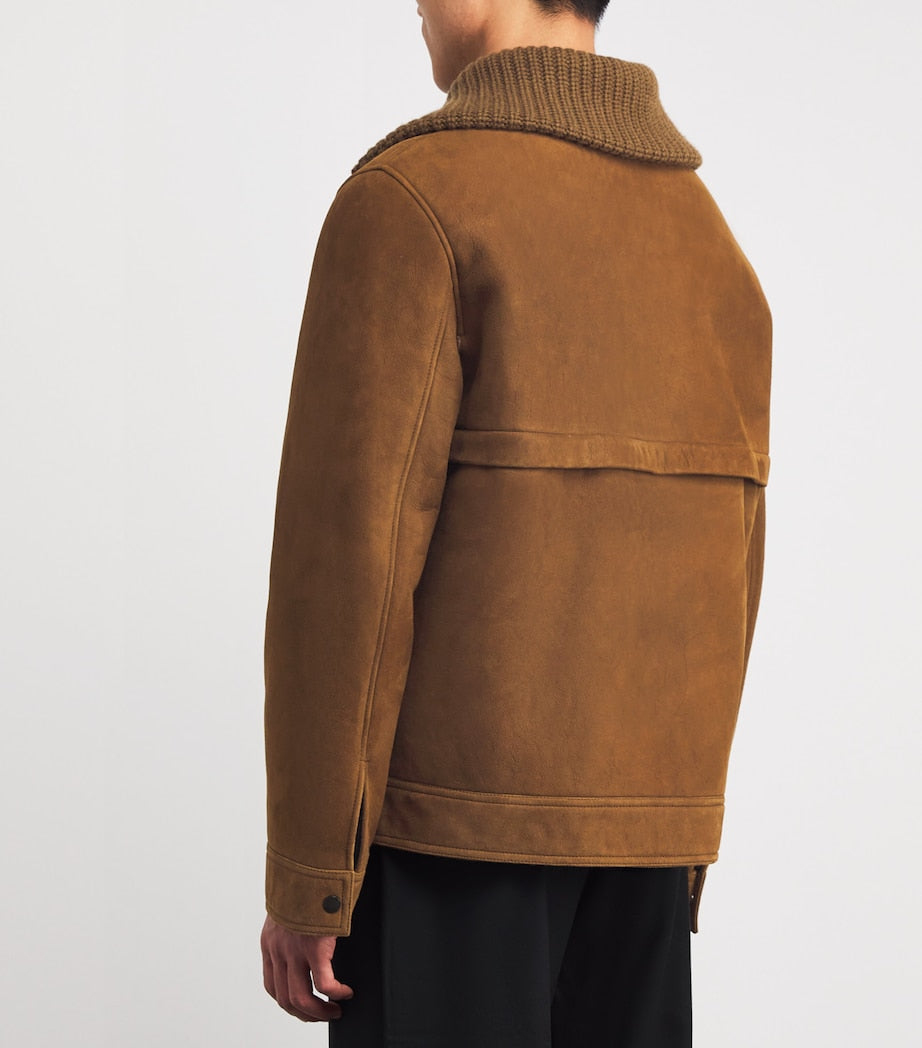 Yves Salomon Brown Suede Knit-Collar Jacket