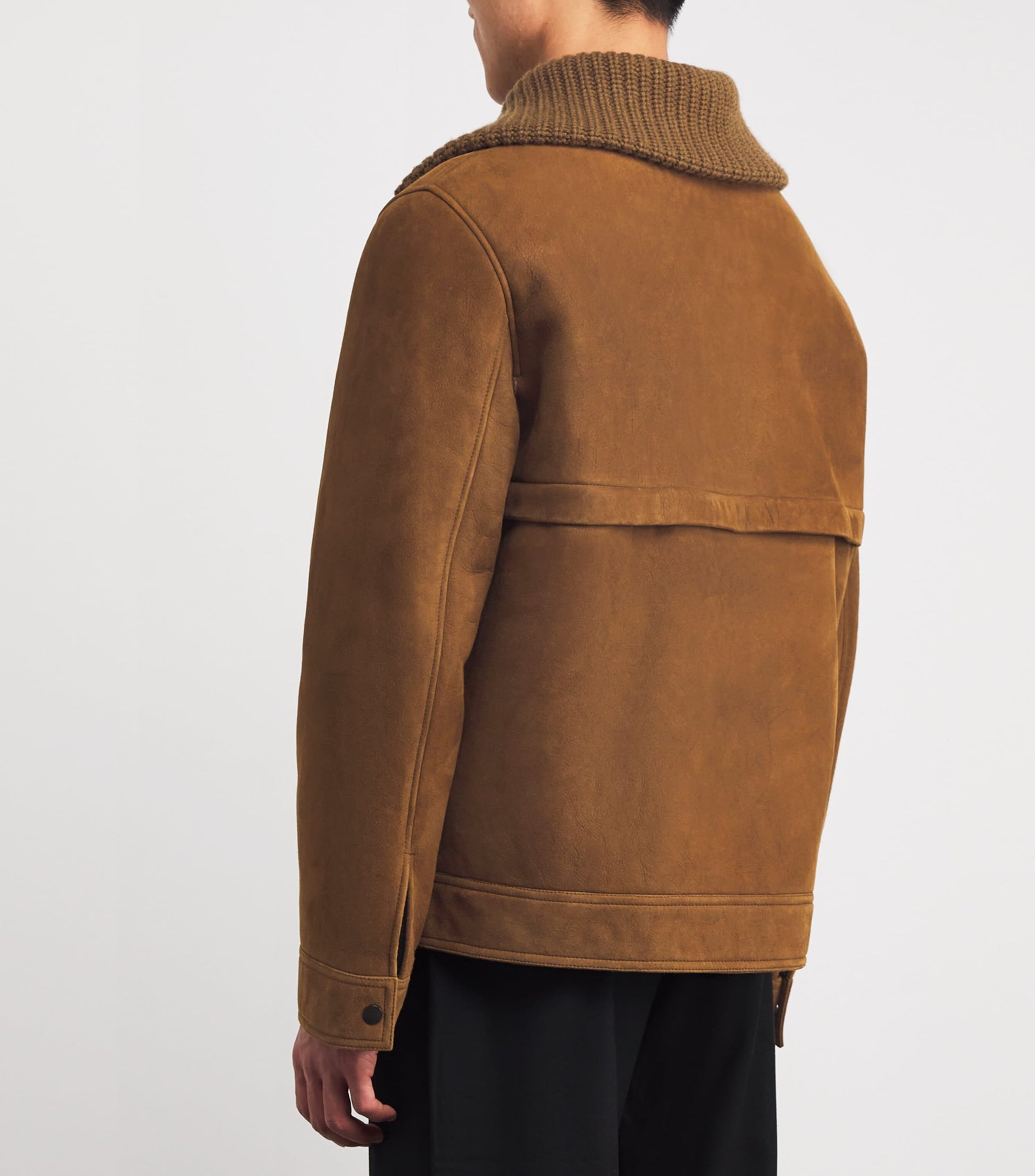 Yves Salomon Brown Suede Knit-Collar Jacket