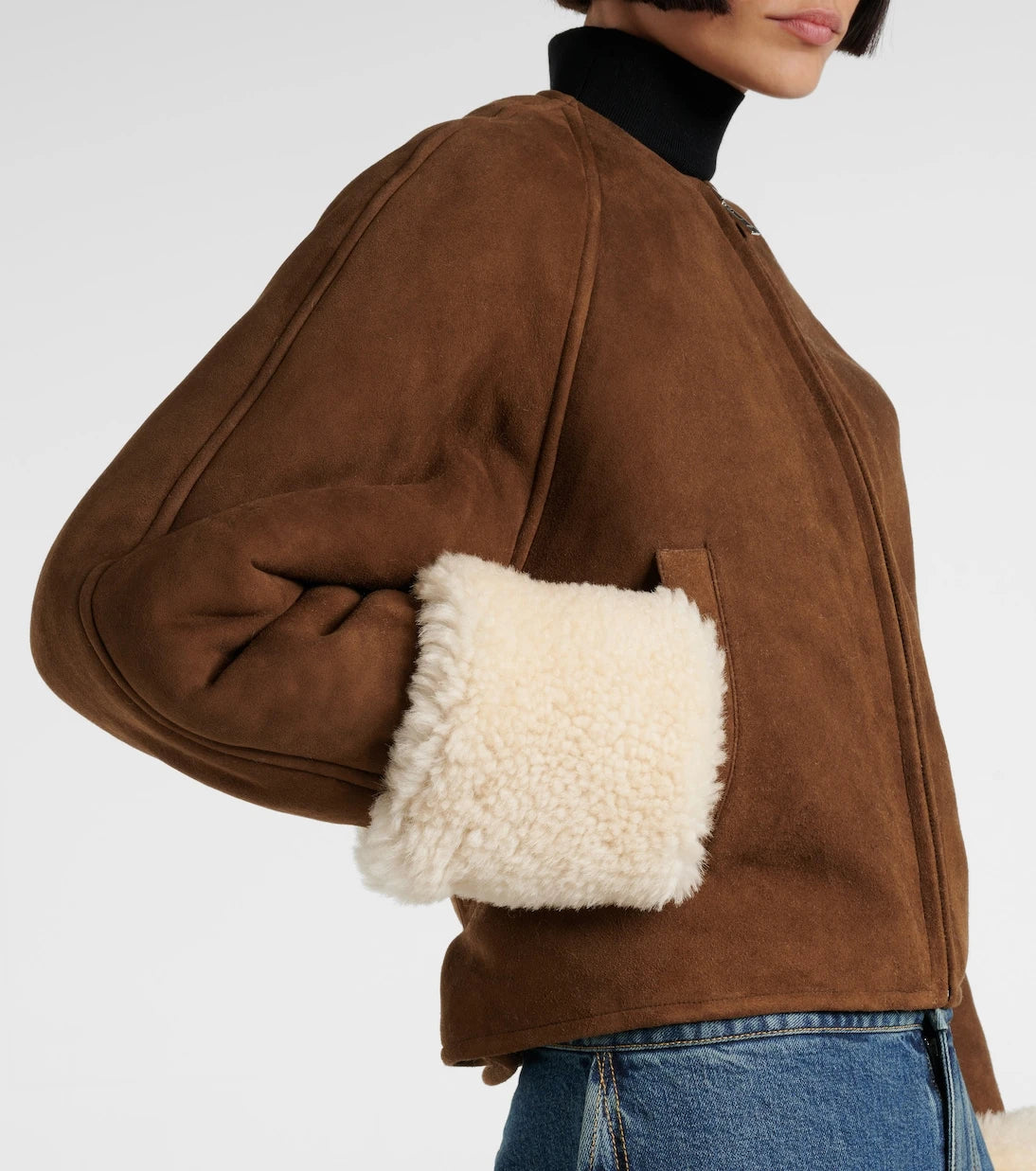 Alaïa - Shearling-trimmed suede jacket