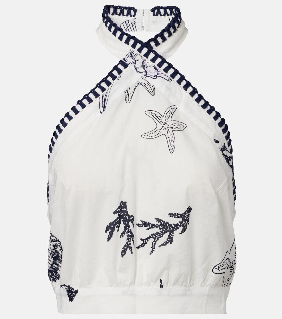 Poupette St Barth - Suma ruffled open-back cotton crop top