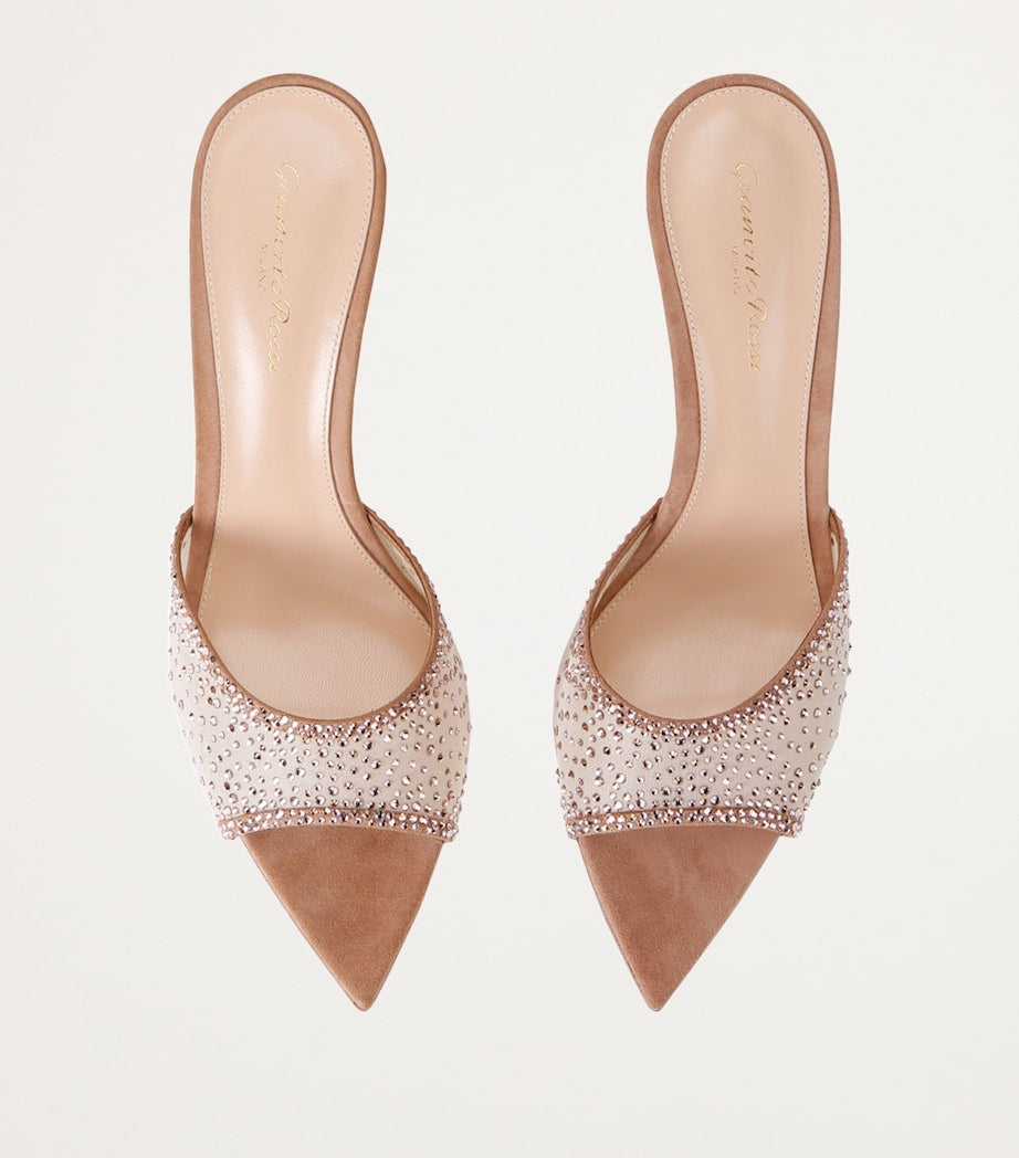 Gianvito Rossi Beige Suede Embellished Rania Mules 85