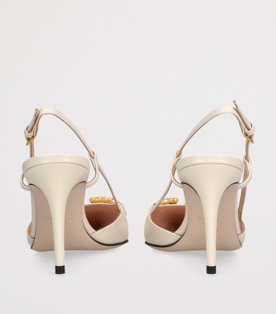 Valentino Garavani Beige Leather VLogo Slingback Pumps 80