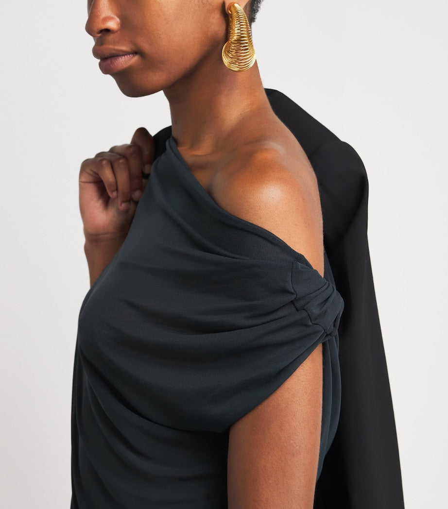 Navy Asymmetric Draped Ando Top