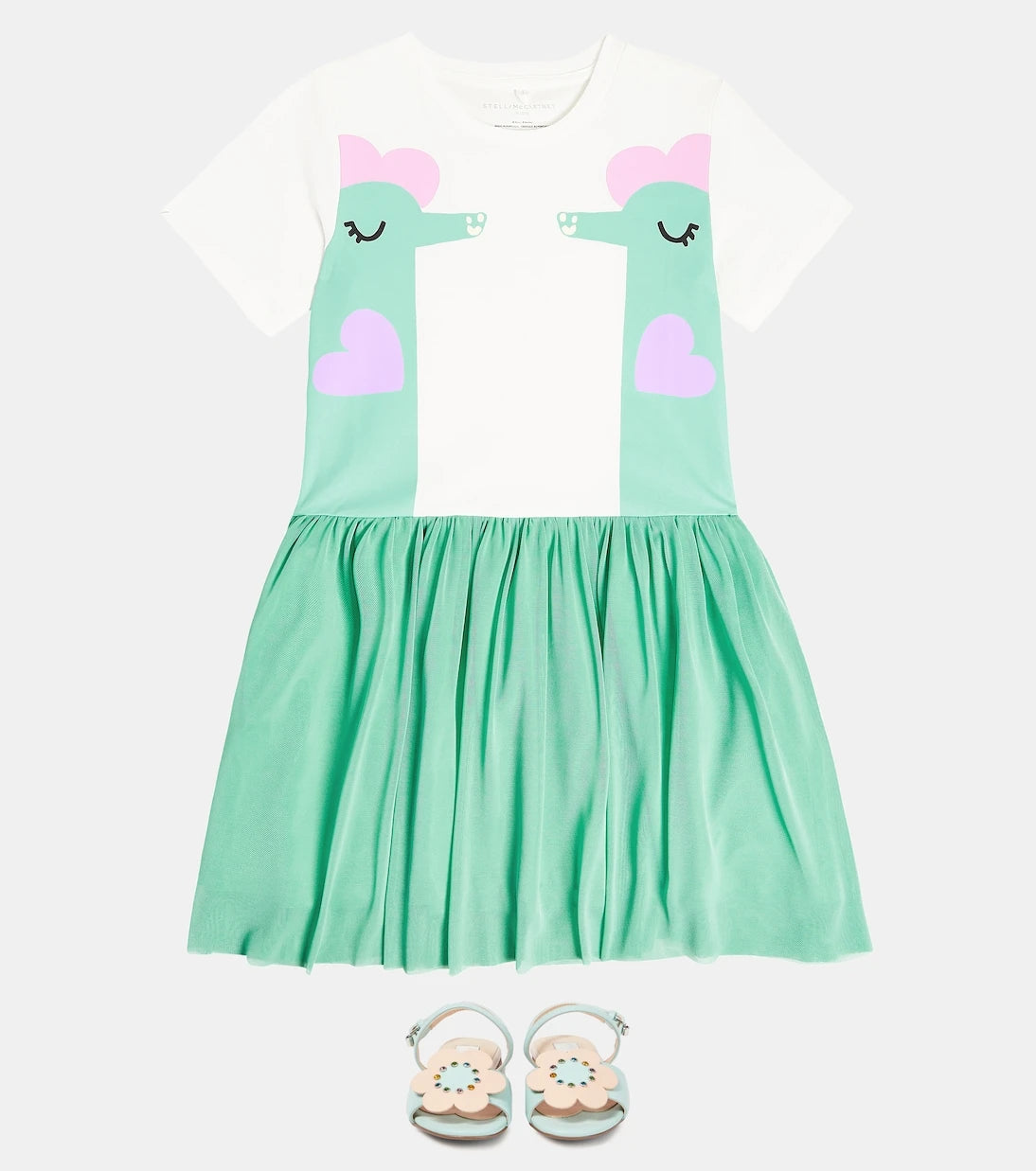 Stella McCartney Kids - Printed tulle-trimmed cotton dress