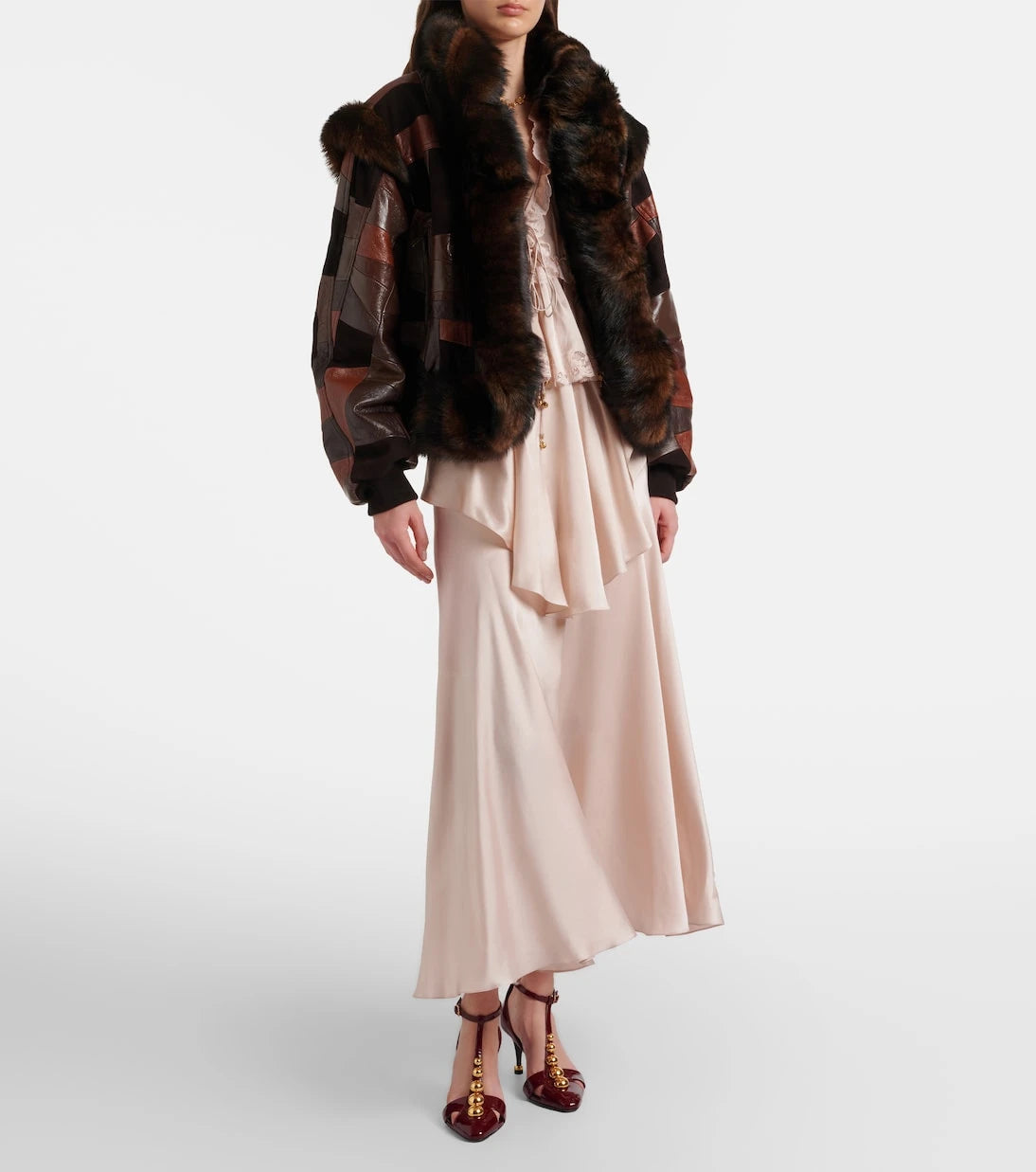 Chloé - Shearling-trimmed leather bomber jacket