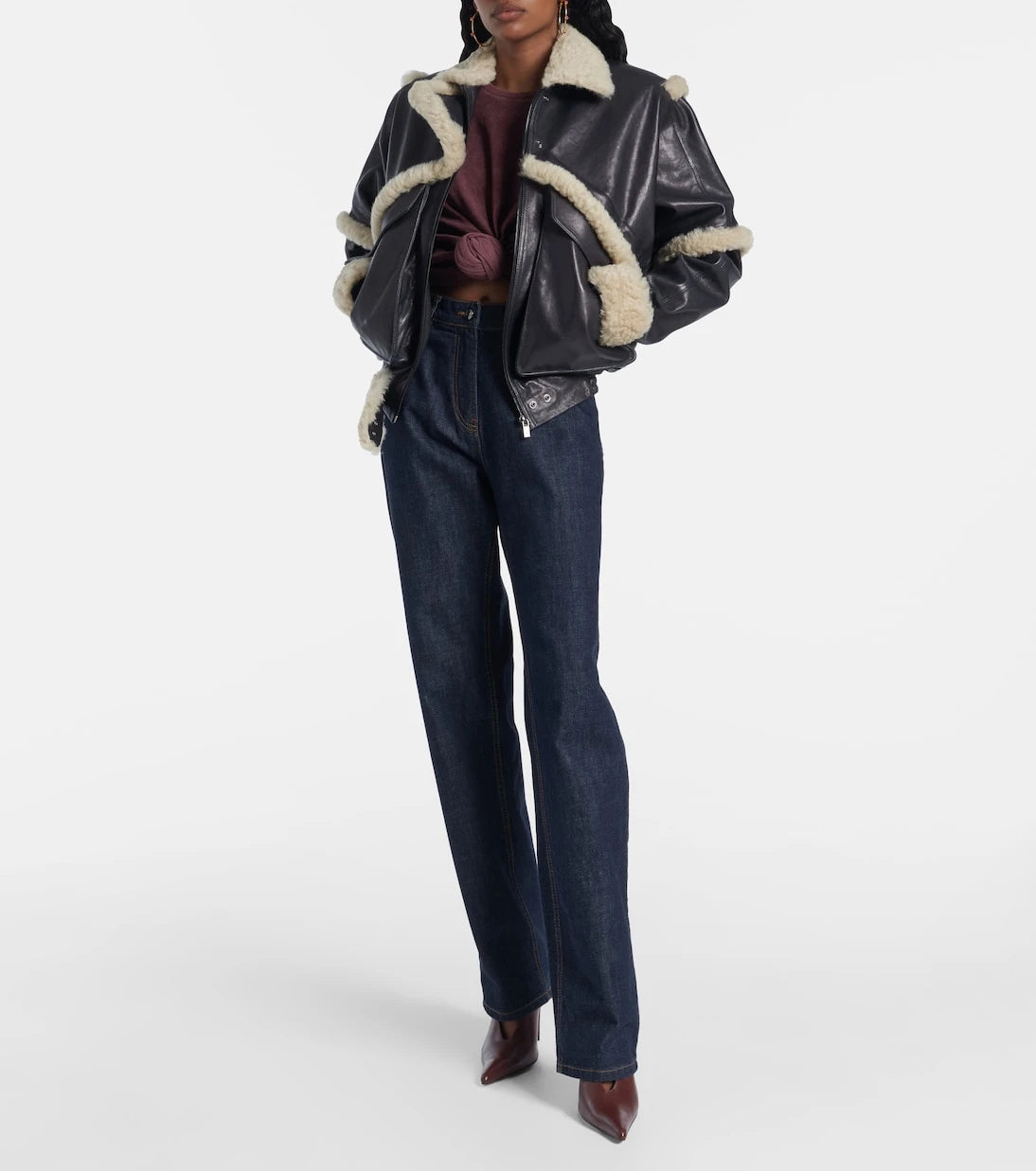Magda Butrym - Shearling-trimmed leather bomber jacket