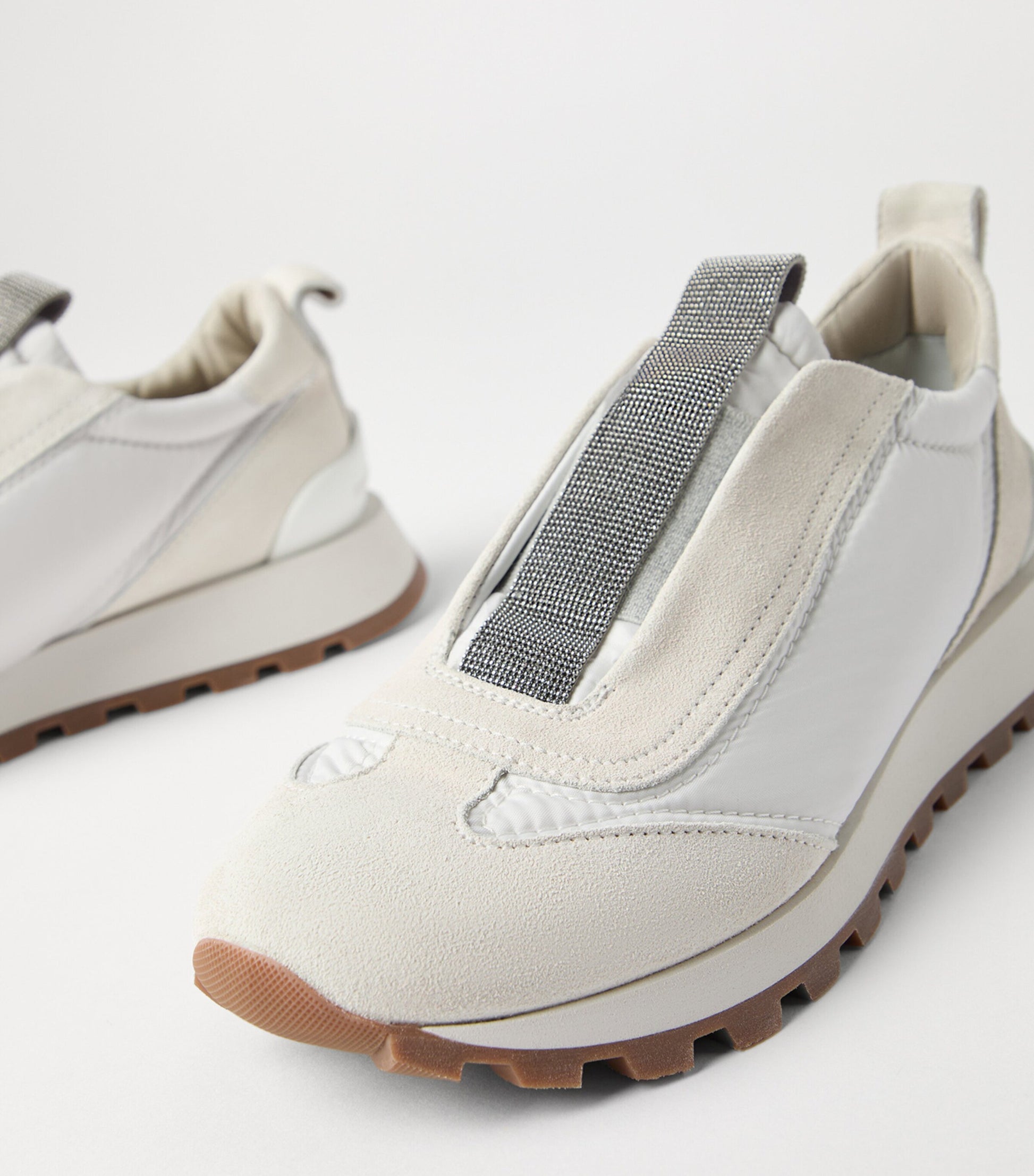 Brunello Cucinelli White Suede Technical Sneakers