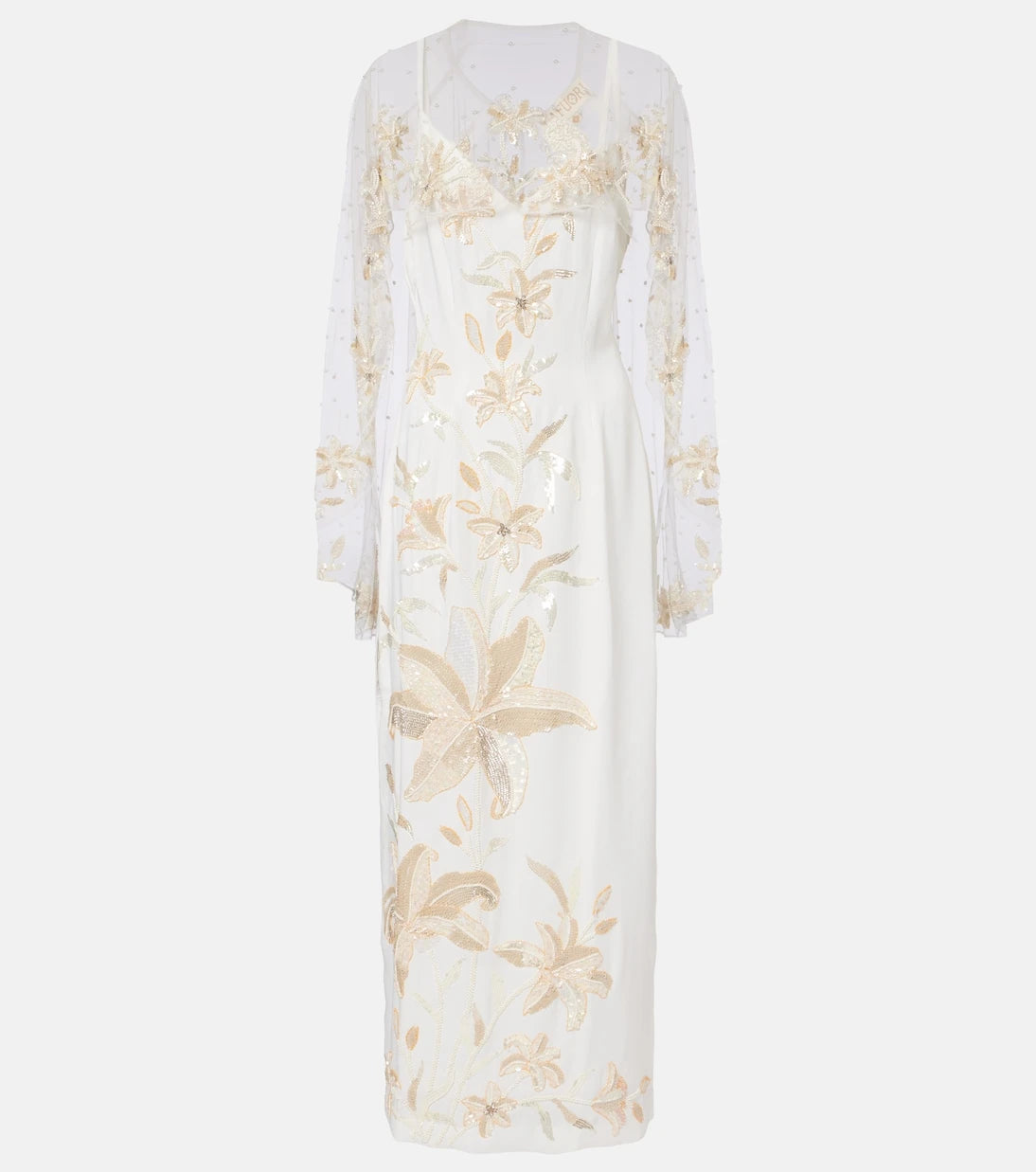 Là Fuori - Ivory Garden embellished caped gown