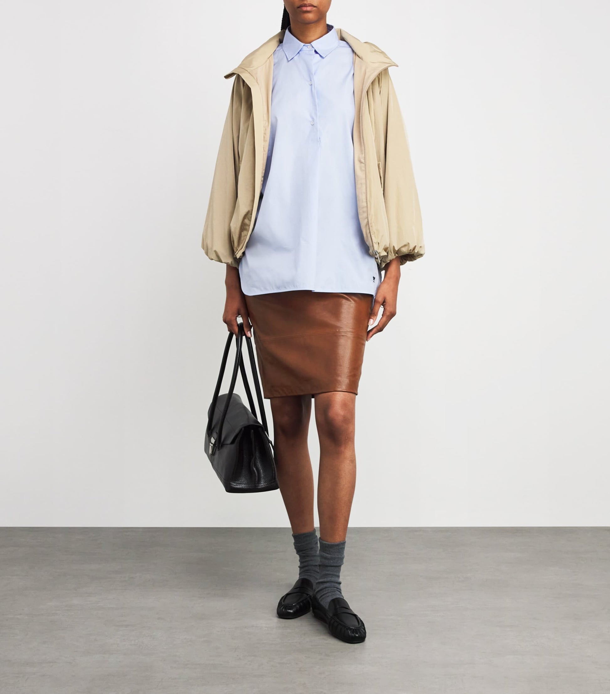 Brown Lambskin Midi Skirt