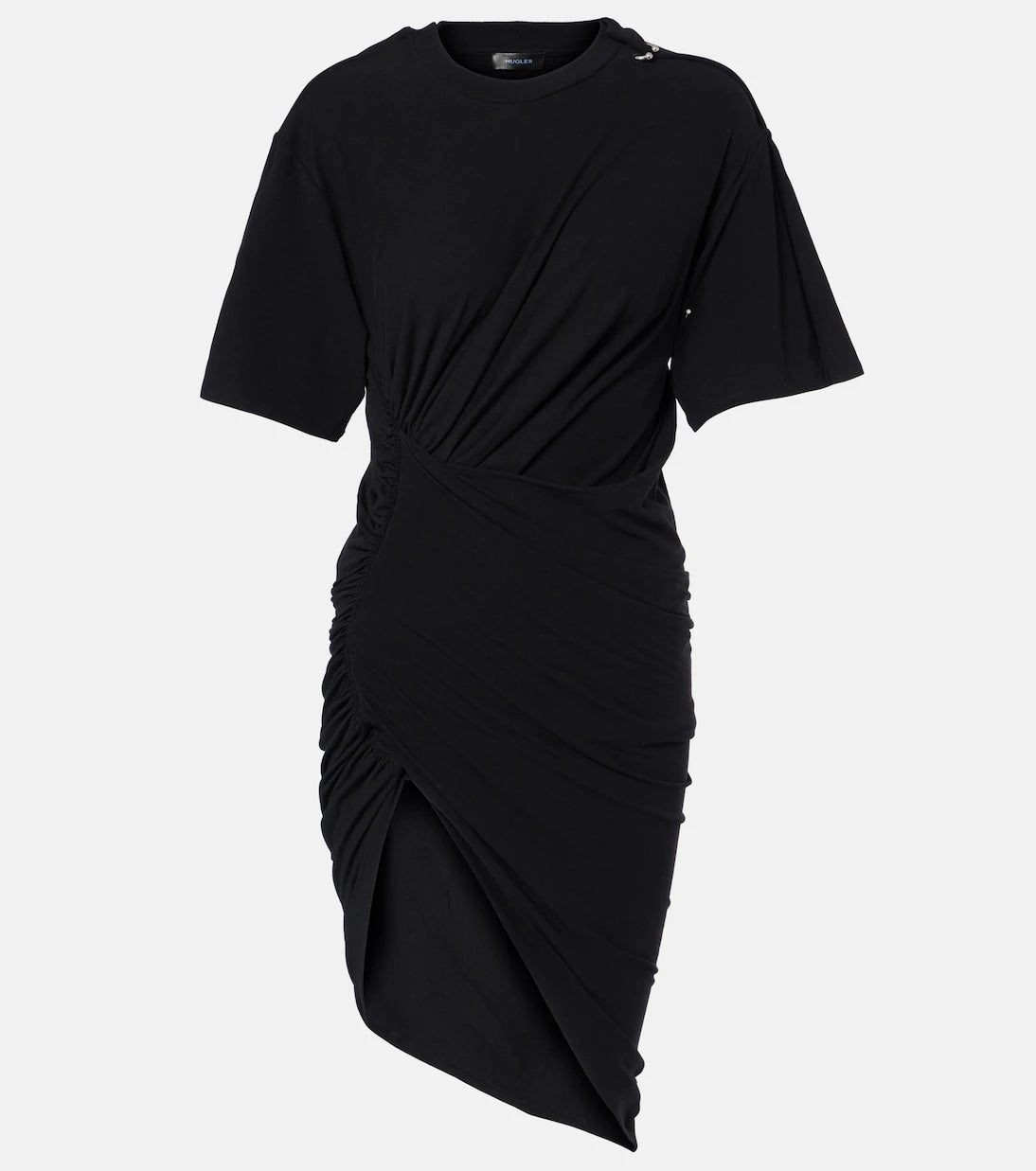 Mugler - فستان قصير من جيرسيه مخلوط بالقطن درابيه