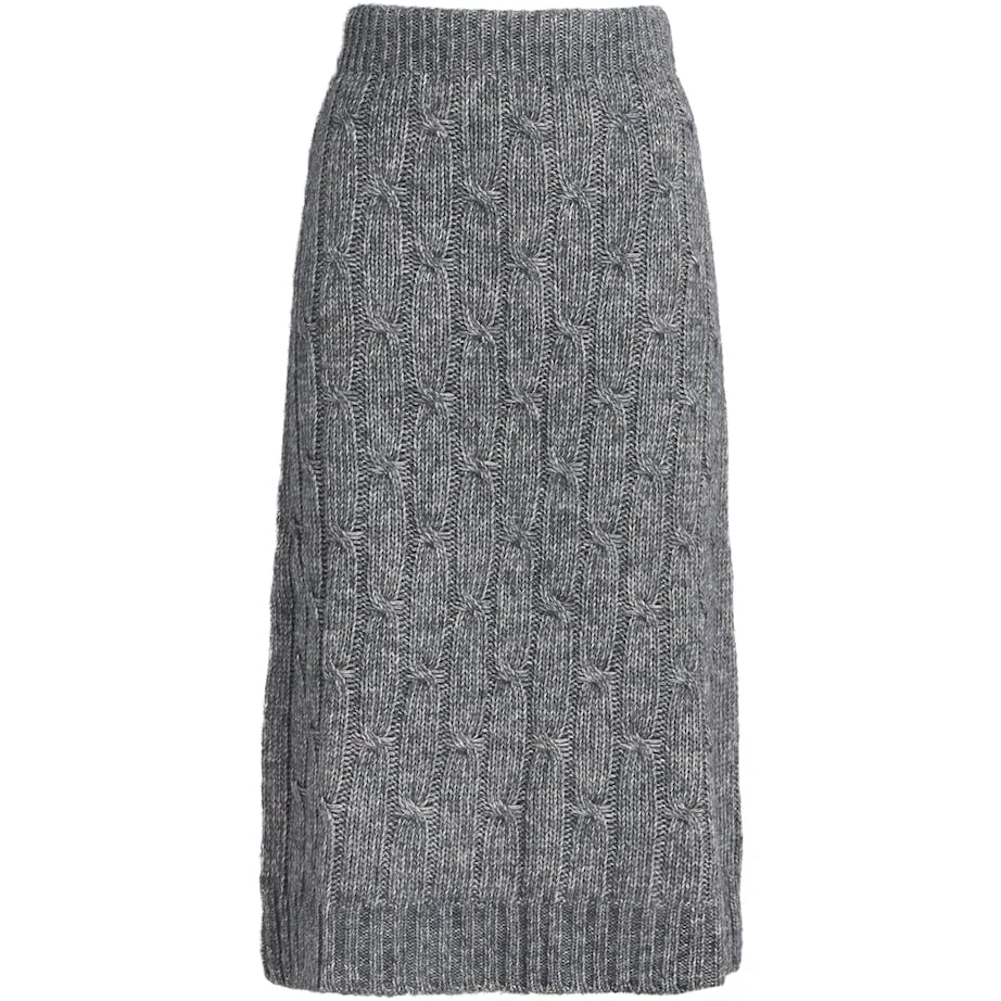 Grey Cotton-Alpaca-Wool Midi Skirt