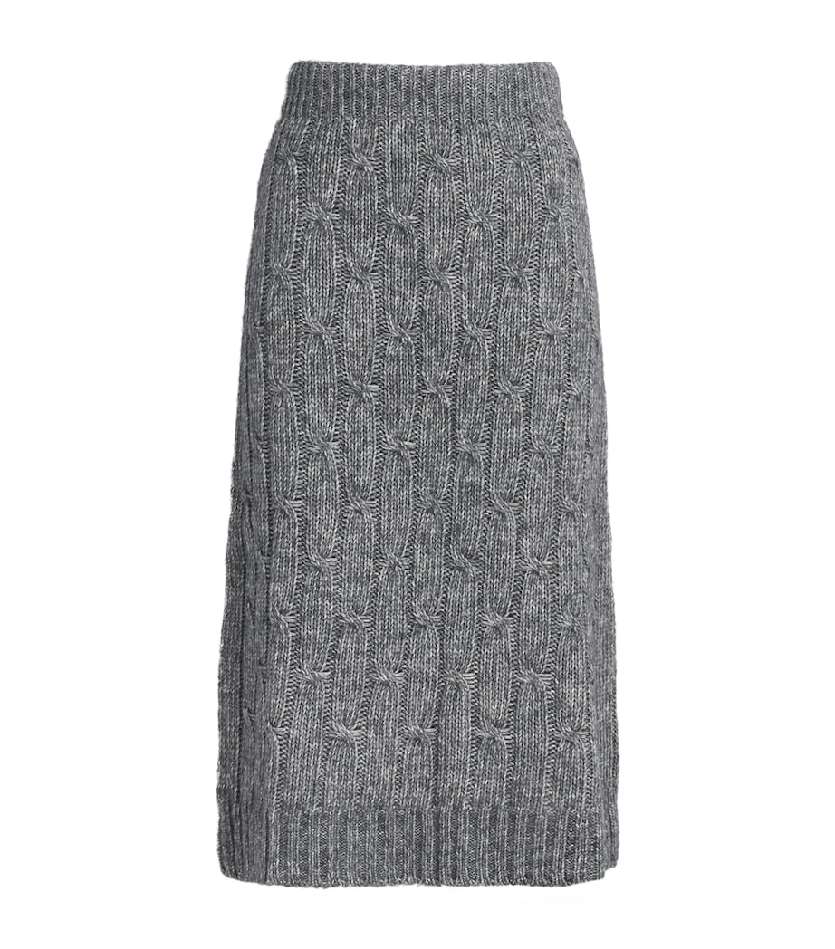 Grey Cotton-Alpaca-Wool Midi Skirt
