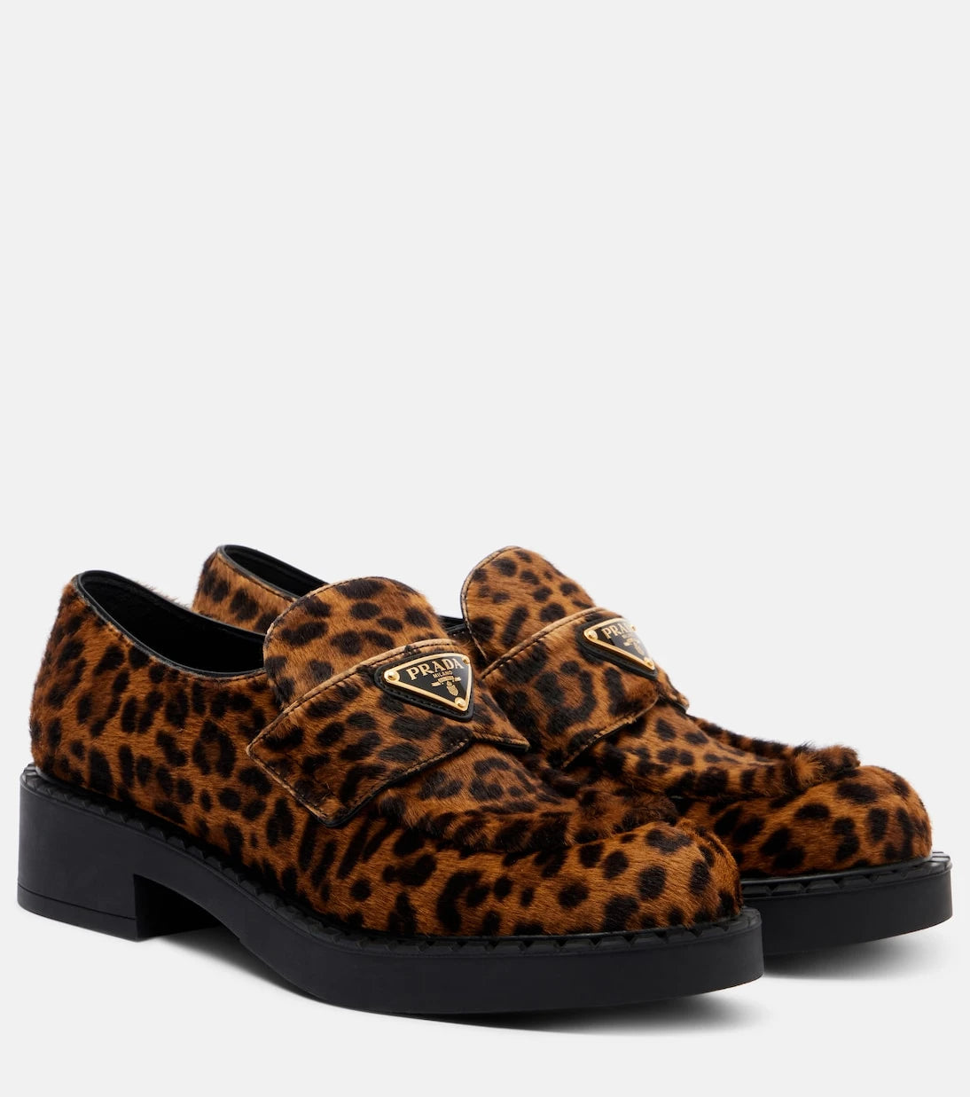 Prada - Chocolate leopard-print calf hair loafers