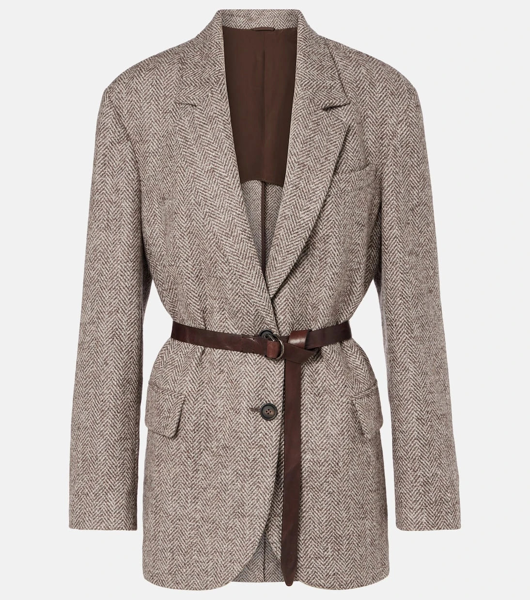 Brunello Cucinelli - Kuşaklı balıksırtı yün karışımlı blazer