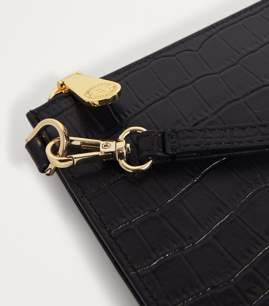 Black Medium Croc-Embossed Leather Pouch
