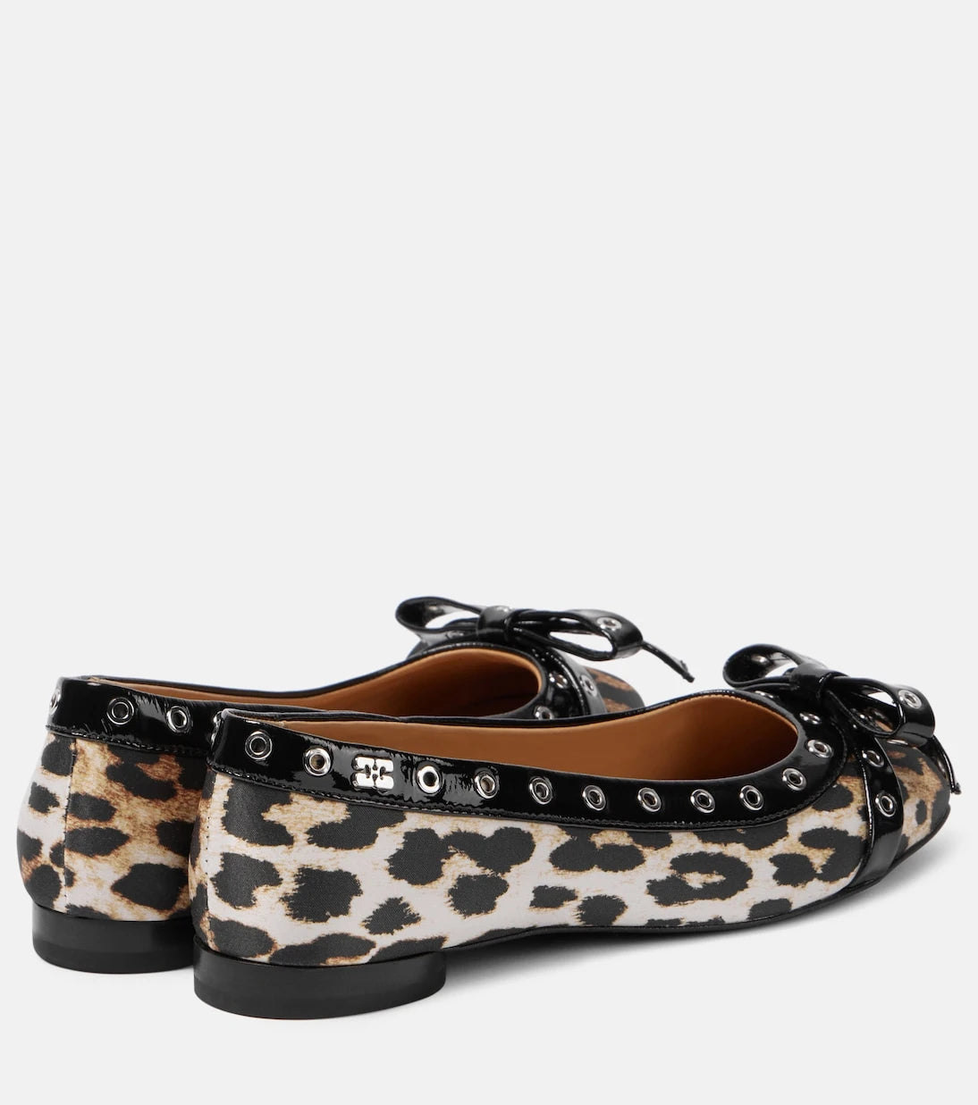 Ganni - Eyelet Bow leopard-print satin ballet flats