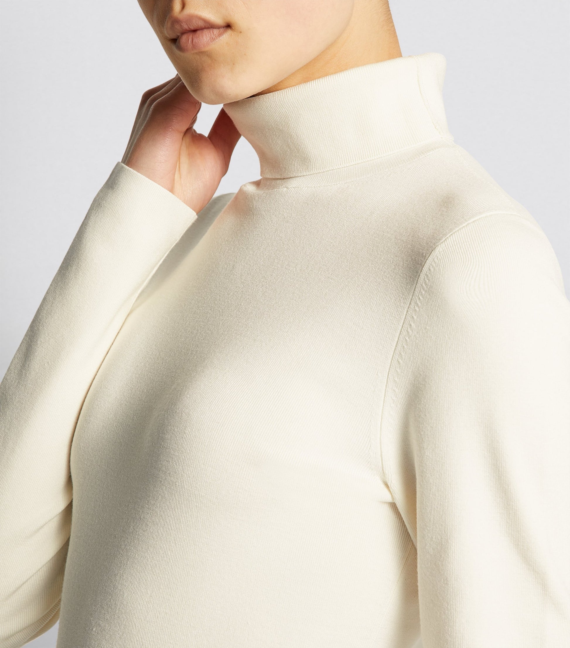 Ivory Silk Stretch High Neck Top