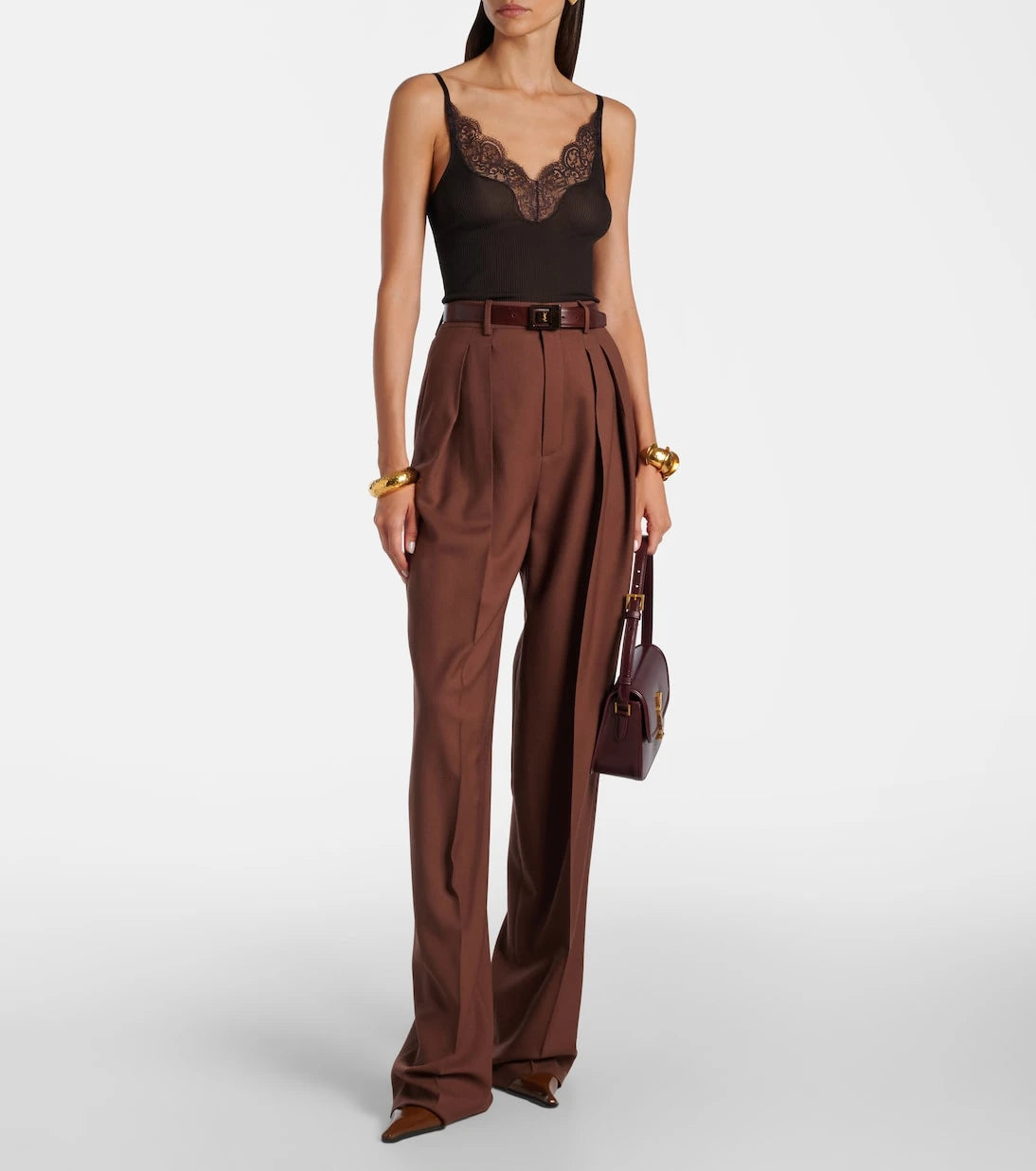 Saint Laurent - Lace-trimmed ribbed-knit silk camisole