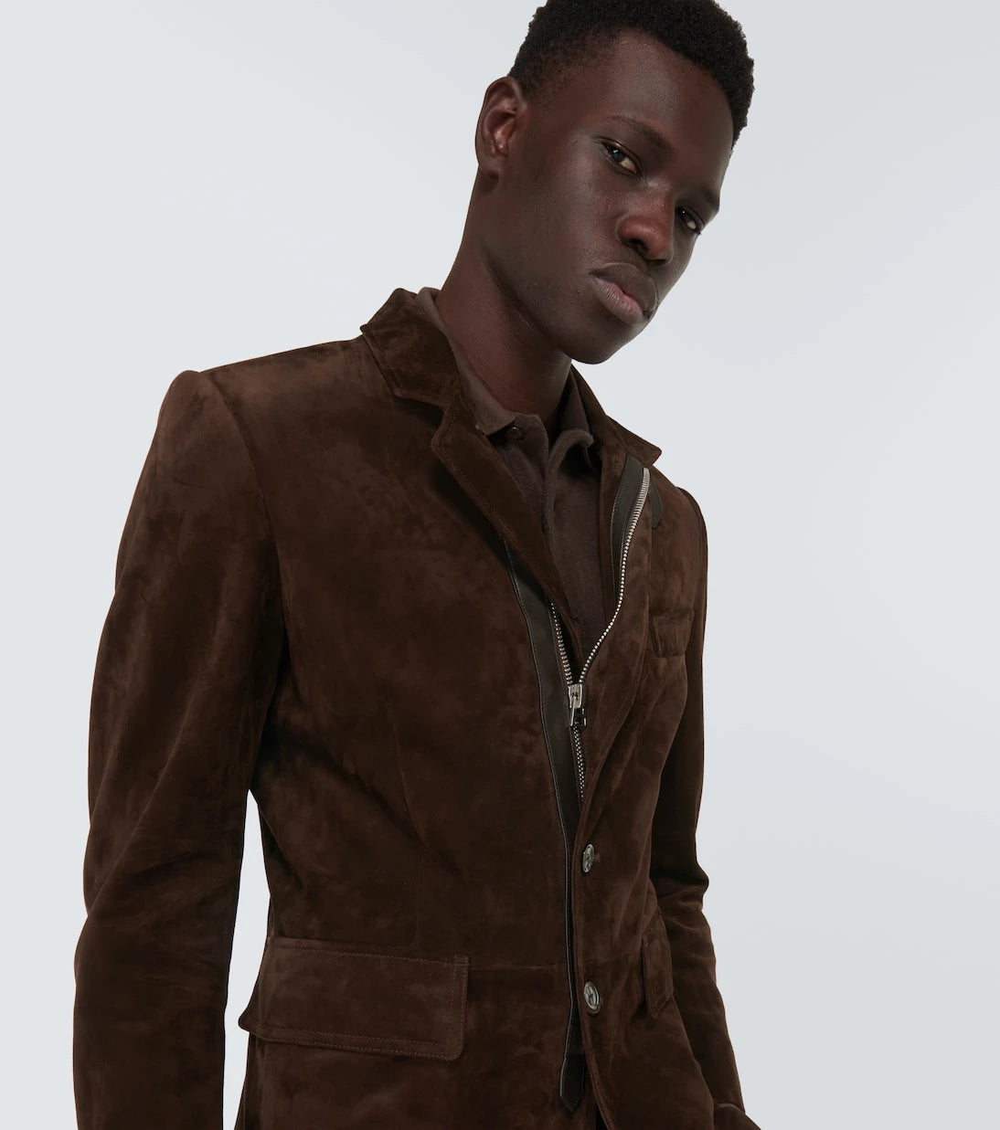 Tom Ford - Leather-trimmed suede blazer
